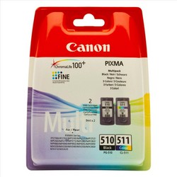 Canon Pg-510/Cl-511 Ij Cart Blk/Col PK2                     24pp 9ml Tri-Colour Ref 2970B010 [Pack 2]